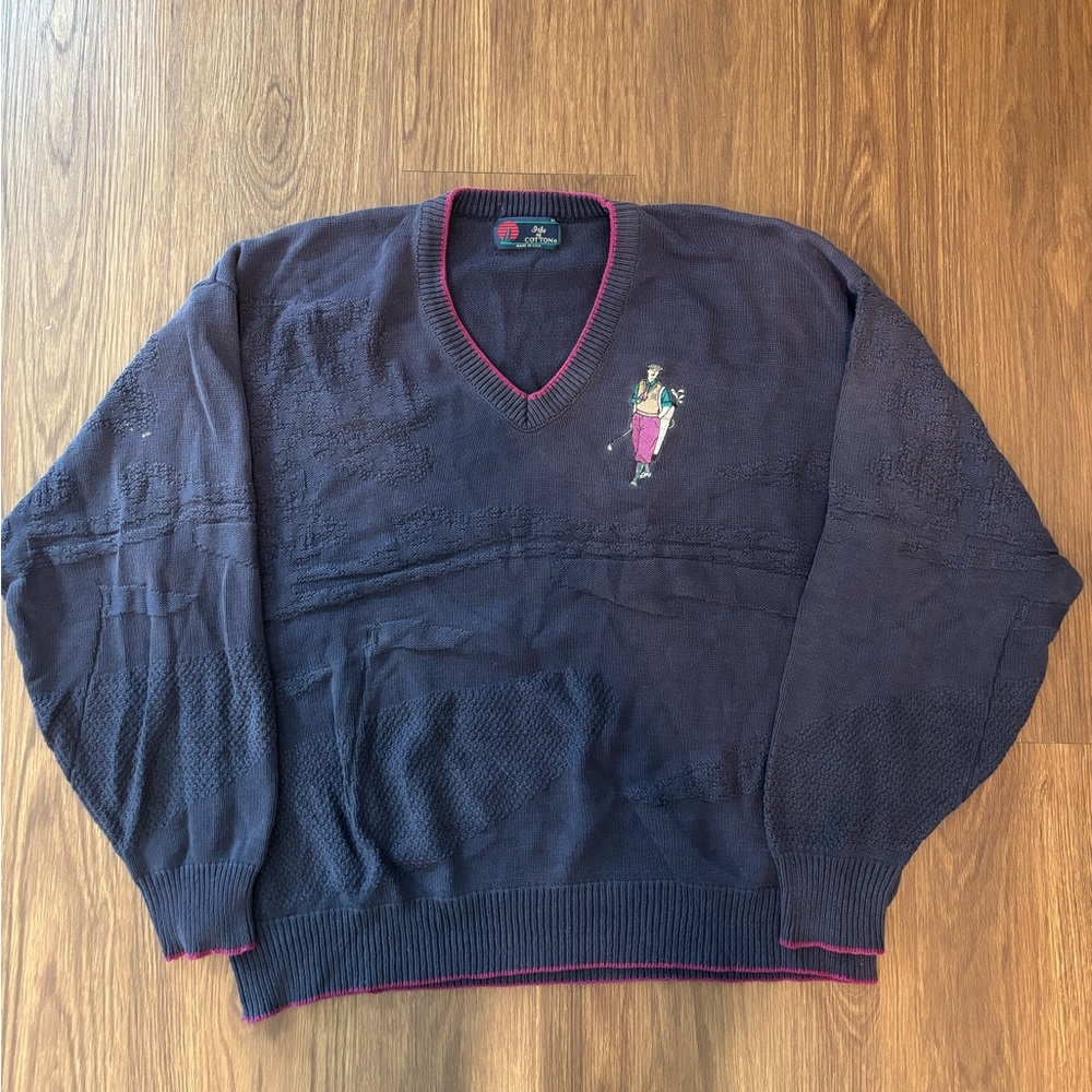 Vintage Men's Golf Navy Blue Sweater